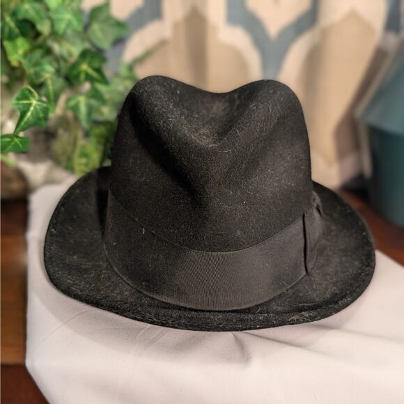 Vintage Black 100% Wool Fedora 7-1/8 Medium 57cm by Golden Gate Hat Co Hollywood - Picture 2 of 10